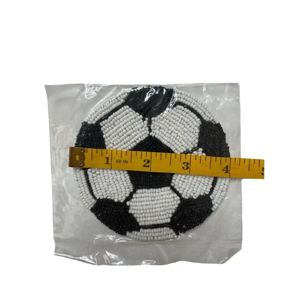 DEPARTMENT 56 *NEW* Beaded Soccer Ball Coaster Black White Beaded